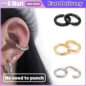 【No Need to Punch】2pcs Classic Korean Punk Stainless Steel Ear Clip Earrings for Men Women Black No Pierced Fake Ear Circle New Pop Jewelry
