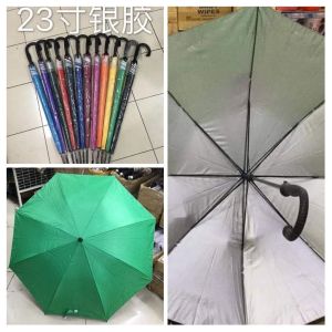 23-Inch Silver-Black J-Handle Umbrella: Stylish Rain Protection
