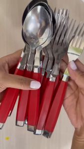 6pcs spoon 6pcs fork Red handle Stainless Quality Dinnerware Cutlery