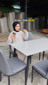 [FREE INSTALLATION] BETTY FURNITURE EFFY Modern Rectangular Ceramic Sintered Stone Dining Set with 4 Upholstered Chairs