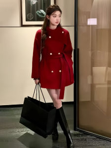 PEIZIXUAN | Elegant Korean-style Red Short Coat for Petite
