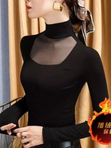 เสื้อเชิ้ตคอสูงแขนยาวสีดำ เสื้อชั้นในผู้หญิง ทรงเข้ารูป ดีไซน์เก๋ไก๋ แฟชั่นฤดูหนาว เสื้อยืดคอกลม แขนยาว ทรงเข้ารูป
