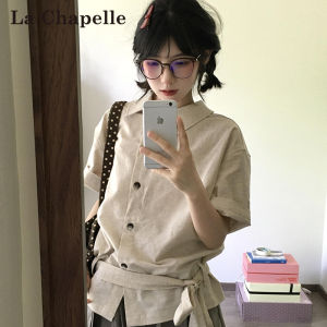 La Chapelle | Retro Belted Design Short Sleeve Blouse