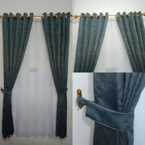 Gorden Polos Motip Embos Korden Hordeng Polos Pintu Jendela Tali Pinggir Gorden Lokal