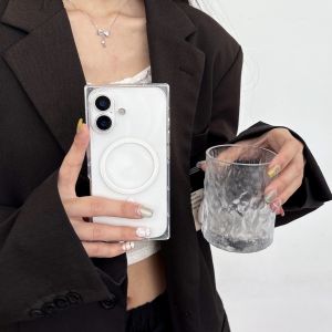 Luxury Square Ice Cube For Magsafe Clear Phone Case For iPhone 17 Air 16 15 14 13 12 Pro Max Magnetic Charge Shockproof Cover