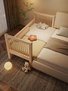 Subei Lu Ban Elm Wood Childrens Bed Partition Large Bed with Guardrail Baby Bedside Narrow Wood Frame Bed Modern Simple Style