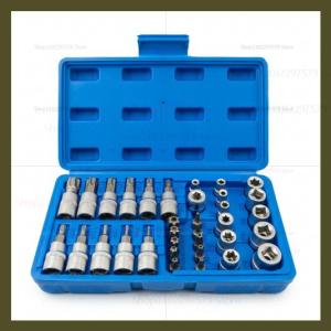Professional 34pcs Torx Bit Socket Set E-Torx Star Bits 1/4 3/8 1/2Handheld Tool with Case for Automotive Repair and DIY Project