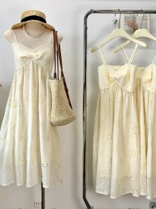 ปักหวาน Hollow OUT ถัก Tank Top ชุดเดรสที่ไม่มีสายหนังสําหรับผู้หญิงเอวสูงกระโปรงฤดูร้อนพร้อมรายละเอียดตัดออก