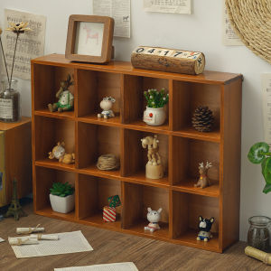 Retro Wooden Wall Mounted Desktop Organizer Box Zodiac Grid Storage Shelf Zakka Style Living Room Decorative Accessories