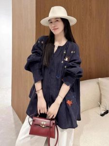 YUFUQING | Elegant Black Embroidered Long Sleeve Shirt Womens Loose Style Korean Version Commute Wind Early Autumn New Fashion Top