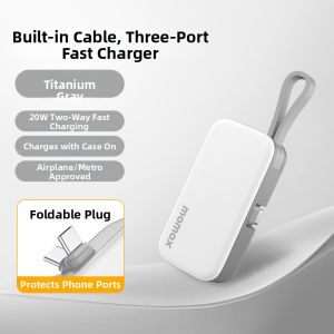 Momax | Certified Carry-on Fast Charging Built-in Cable Mini Portable Charger 5000mAh