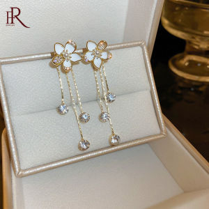 Frascati Sweet Cute Acrylic Flower Rhinestone Tassel Drop Earrings Simple Female Elegant Earrings For Women Girl Jewelry Gift