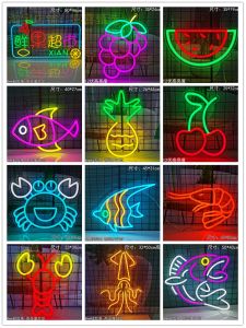 Aquatic Neon Light Spicy Squid Crab Crayfish Led Luminous Characters Fish Large Lobster Fruit Stall Atmosphere Drainage Lamp