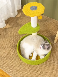 Japanese Style Flower Cat Tree Sleeping Bed With Furry Ball Toy Cat Post Pokok Kucing Tempat Tidur Katir Kucing Mainan