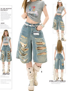MZVZ | Vintage Loose Flared Ripped Denim Pants