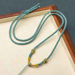 สร้อยคอแฟชั่นสำหรับผู้ชายและผู้หญิงพร้อมจี้หยกไข่มุกเขียว หัวเข็มขัดเชือกผูกปมยูนิเซ็กซ์ทำจากเส้นใยธรรมชาติ