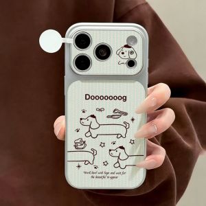 Cute Puppy Dog Case For iPhone 17 16 15 14 13 Pro Max 12 Pro 11 17Pro 16 16Pro Shell Lychee Leather Camera Lens Protective Cover