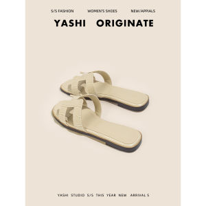 รองเท้าแตะส้นแบนหนังแกะสีขาวแฟชั่นฤดูร้อนสำหรับผู้หญิง รองเท้าแตะชายหาดแบบมีสายรัดข้าง ระบายอากาศได้ดี สวมใส่สบาย สำหรับผู้หญิง