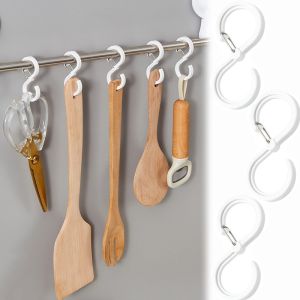 S Shape Anti-slip Groove Buckle Design Plastic Hooks/ Wardrobe Crossbar Hanging Clothes Hook/ Household Multifunction Slipper Hat Hook