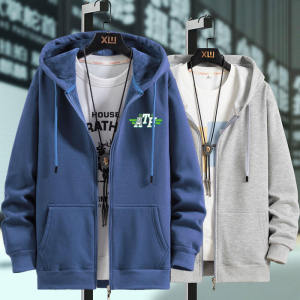 Autumn Winter Mens Hooded Zipper Jacket Pure Cotton Fleece Lined Oversize Cardigan Casual Comfortable Loose Fit Sweatshirt