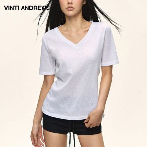 Loose V-Neck Short Sleeve See-Through Casual Lazy Style Slim T-shirt