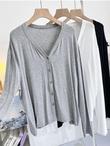 Spring Summer Loose Modal Open Shawl with V-Neck Thin Lightweight Wear-Resistant Womens Short Coat Sun Protection