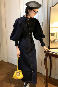 CHOUXIE | French Style Long Sleeve Denim Dress