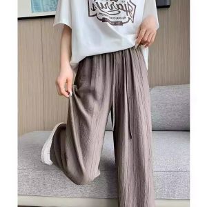 Fashion High-end French Design High Waist Flowy Pleated Ice Silk Trousers