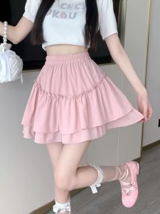 High-Waist Slimming A-Line Cake Skirt for Women Spring-Summer Loose Fit K-Style Work Clothing Pure Color Pattern