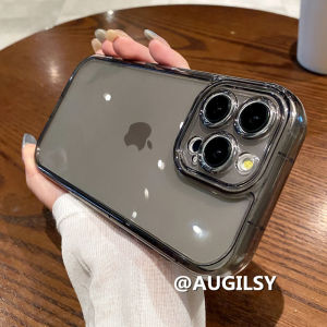 AUGILSY Through Black Airbag Anti-Fall Protective Case for Apple iPhone 15 Pro Max 14 Pro 13 12 Soft Silicone TPU Design Simple Transparent
