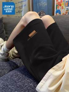 กางเกงขาสั้นกีฬาลำลองสีดำ Pure Cotton หลวมๆ สำหรับผู้หญิง ฤดูร้อน 2025 รุ่นใหม่ สไตล์อเมริกัน 5 นิ้ว ใส่กลางแจ้ง