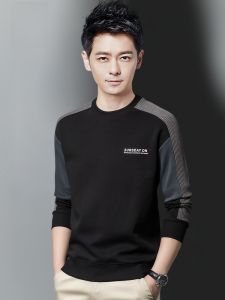 ROMON | Loose Fit Round Neck Long Sleeve Print Sweatshirt Romon Mens Casual T-shirt Spring Autumn Fashion Urban Style Antibacterial