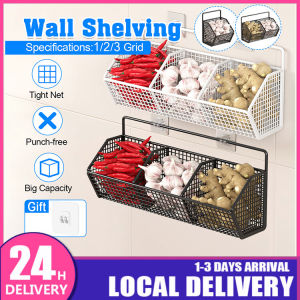 1/2/3 grid wall mounted onion storage basket carbon steel bathroom bathroom bedside with hook storage box kitchen storage basket household shelf garlic storage厨房壁挂式储物篮