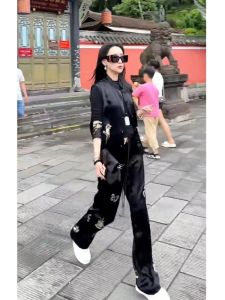 GOUWU | Autumn New Chinese Style High-Quality Black Print Three-Piece Set
