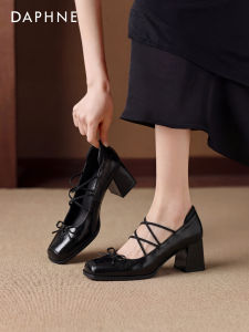 Daphne | Mary Jane Black Leather Pumps Heels