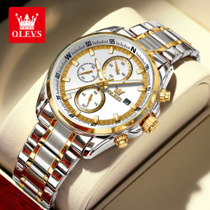 OLEVS Watch For Men Waterproof 2024 Original Imported Multifunction Dial Stainless Steel Strap Luxury Business Style Mens Quartz Watch