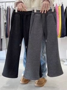 Thickened Fleece Lined Flared Pants for Girls Winter Casual Wear Integrated Velvet Soft Cotton mid Waist Long Trousers