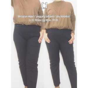 T-OS Celana Panjang Wanita Jumbo Import Elastis Tebal XXL 75Kg Kotak Garis