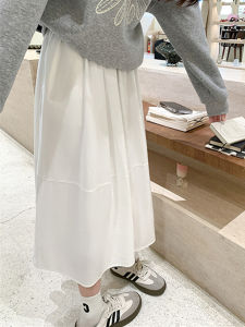 Casual White A-Line Mini Skirt Womens Spring New Style Commute High Waist Midi Skirt Body Concealing Slimming Umbrella Skirt