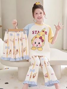 QIANSHUIMILU | Summer Lightweight Breathable Cotton 3-Piece Set Girls Sleepwear