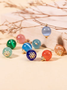 กระดุมทรงกลมหยกตาแมว กระดุมสไตล์จีนโบราณ กระดุมตกแต่งสุดหรู กระดุมเสื้อผ้าสไตล์ย้อนยุค กระดุมตกแต่งสำหรับ DIY