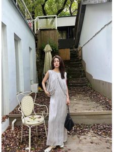 Fashionable Casual Wrap Dress Womens Summer Long Dress Fake Two-Piece Set High-End Sensation Chen DaXiao Commute Style Dress