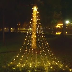 Solar Decoration Light 350LED Outdoor Solar Light Waterfall String Light Xmas Tree Star Lights Fairy Light for Garden Wedding Party with EU Plug