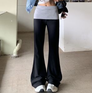 Low Waist Flared Yoga Pants Womens Sporty Casual Trousers Black Asymmetrical High Waist Long Pants Fashionable Commute Style