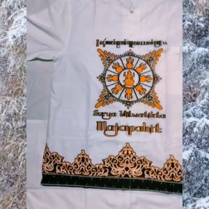 Baju Muslim Pria Dewasa Atasan Baju Koko Pria Kemeja Batik Lengan Panjang Pendek Hem Cowok Murah Terbaru full furing Fashion Modern Batik Wisanggeni Solo Motif Majapahit Putih