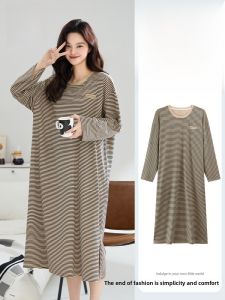 MiiOW | Pure Cotton Long Sleeve Sleepwear Womens Loose Fit Thin Autumn Home Clothes Comfortable Plus Size Ladies Nightgown Dress