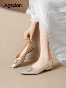 Agsdon | Square Toe Summer Commuter Shoe Square Buckle Crystal Comfortable