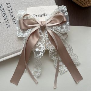 Elegant Lace Bow Hair Clip for Girl Long Ribbon Flowing Ponytail Clip Princess Kids Hair Accessories for Birthday Party W017