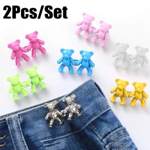 2pcs Colorful Metal Bear Tighten Waist Button for Women Pant Jeans Adjustable Detachable Waist Clip Metal Pins Clothing Accessories