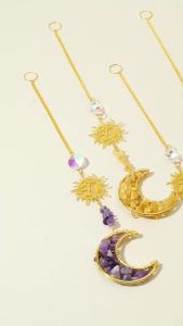 1PC Natural Crystal Chips Sun Catcher & Moon Wind Chime Home Decoration Living Room Hanging Ornament